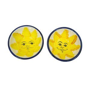 2 Vicki Carroll Pottery Cereal Soup Bowls Celestial Sun Vintage 1994 Set Signed